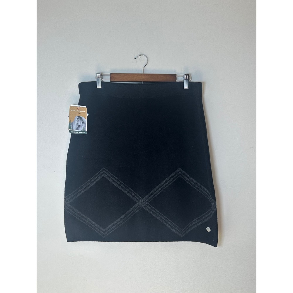 NWT Merino Wool Blend Royal Robbins Diamond Knit Skirt Black Large NWT